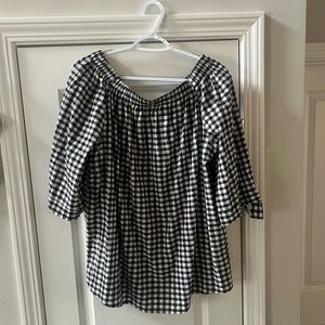 Black and white checkered off the shoulder top
